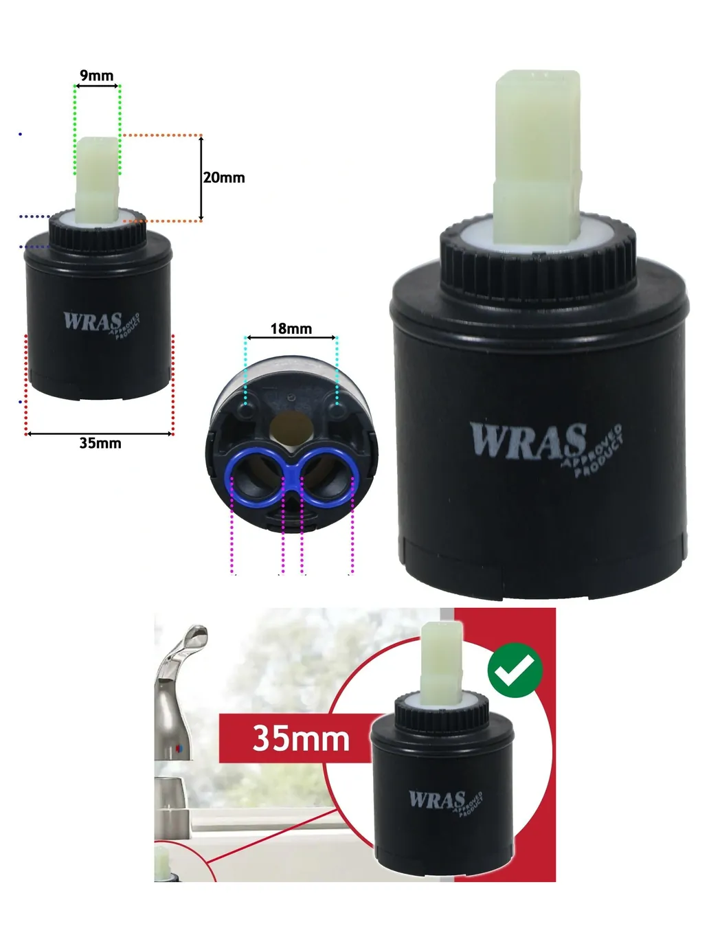 35mm Single-Lever Mixer Cartridge for Sink & Bath – Hot/Cold Valve