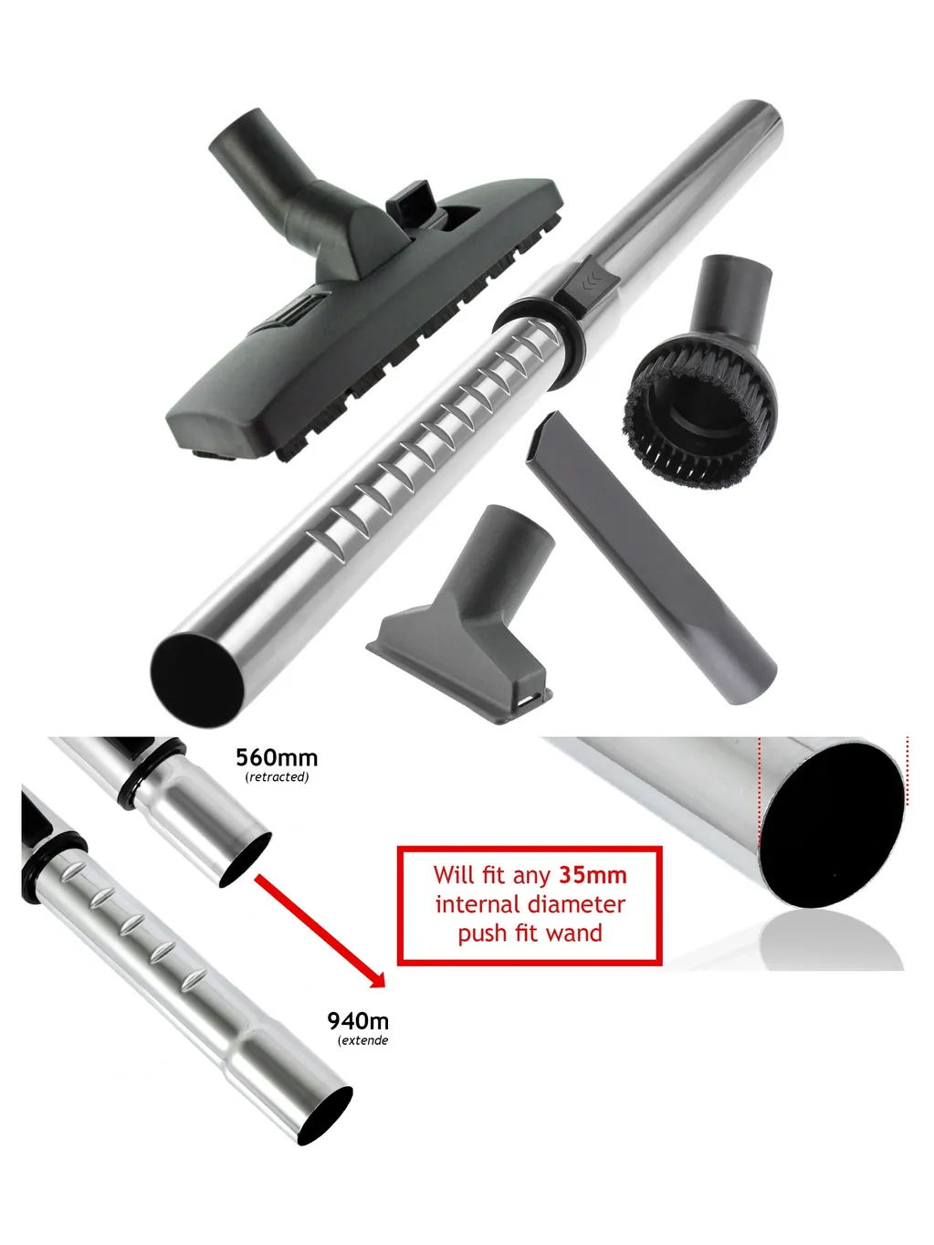 35mm Telescopic Extension Rod & Tool Kit for Karcher Vacuum Cleaners