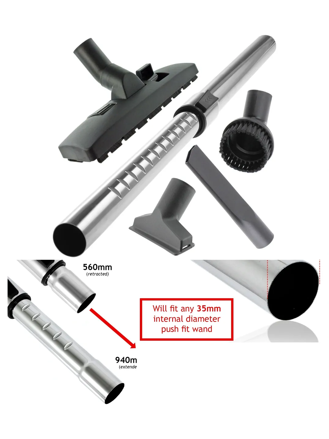 35mm Telescopic Extension Rod & Tool Kit for Russell Hobbs Vacuums