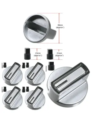 38mm Chrome Silver Oven Hob Control Knob with 6mm D-Fit Adaptor