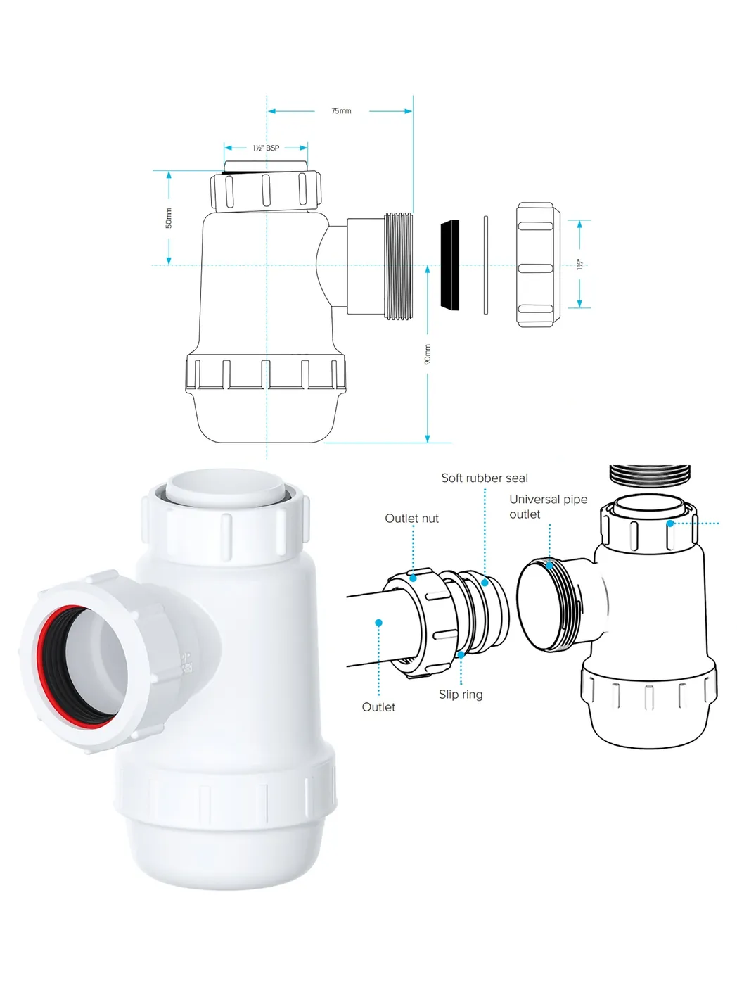 38mm Waste Bottle Trap for Bathroom & Kitchen Sinks – Bidet Seal