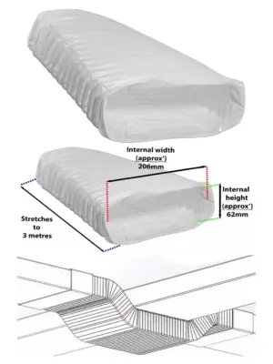 3m PVC Rectangular Vent Hose – 206×62mm Flexible HVAC Duct Pipe