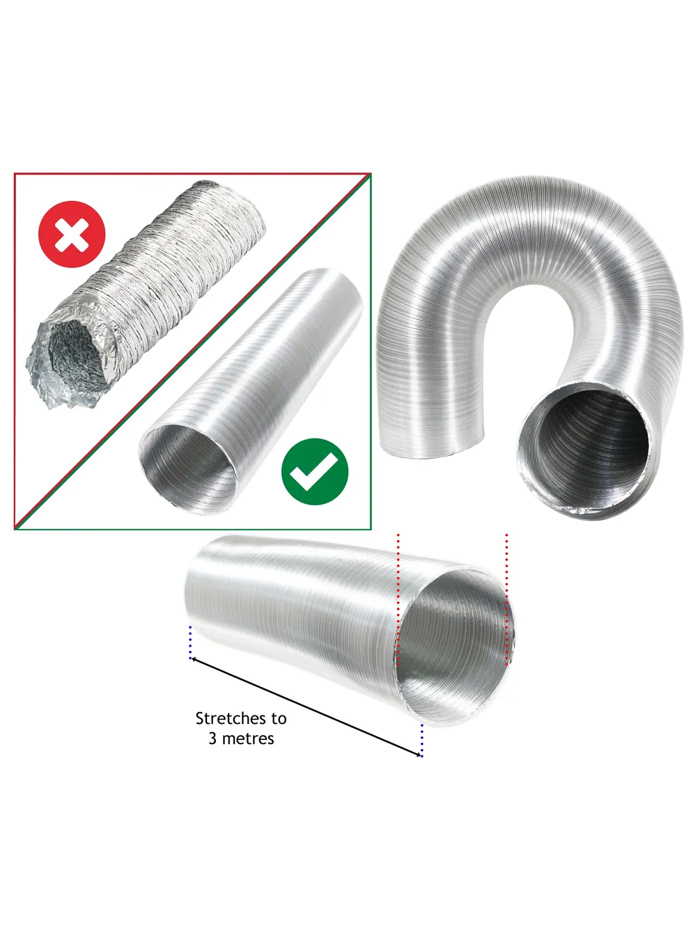 3m Semi‑Rigid Aluminum Exhaust Hose – 152mm Flexible Duct for Cars