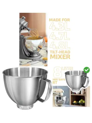 4.8L Stainless Steel KitchenAid Mixer Bowl – Tilt‑Head