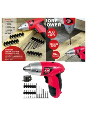 4.8V Cordless Rechargeable Screwdriver & Drill Bit Set – DIY Tool
