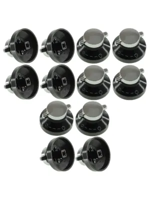 4 Black‑Silver Replacement Knobs for Glen Dimplex Gas Oven & Grill
