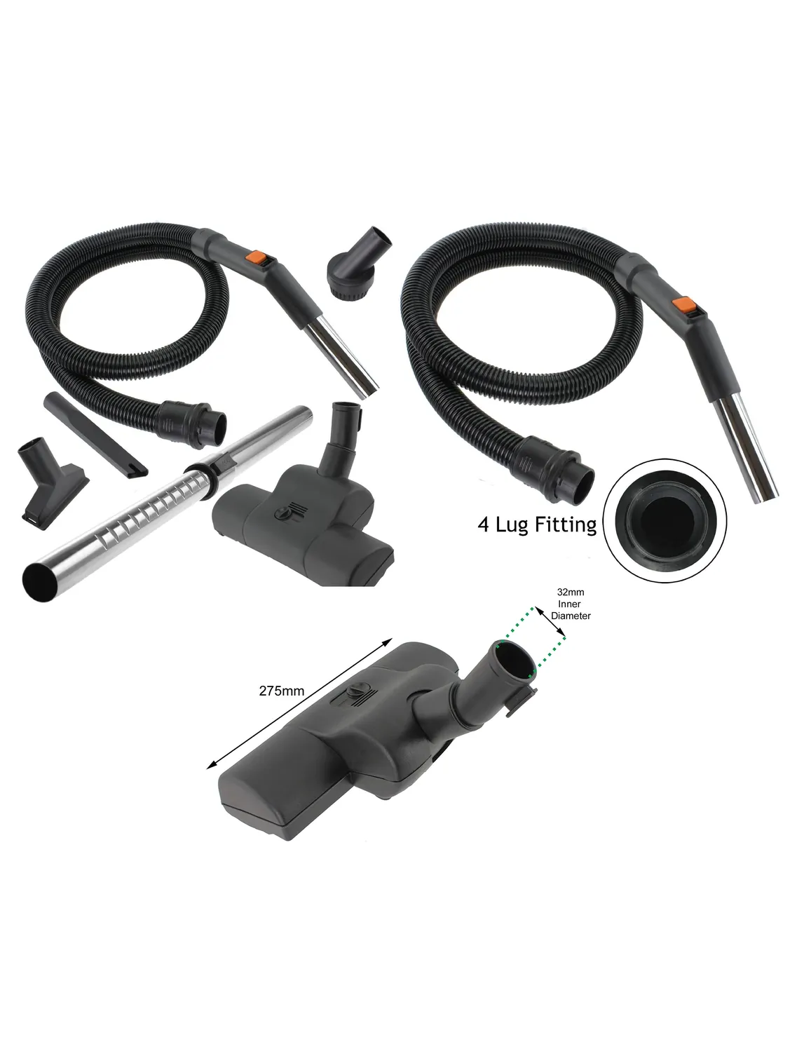4‑Lug Metal Hose Extension Rod for VAX & Hoover Turbo Floor Tool Kit