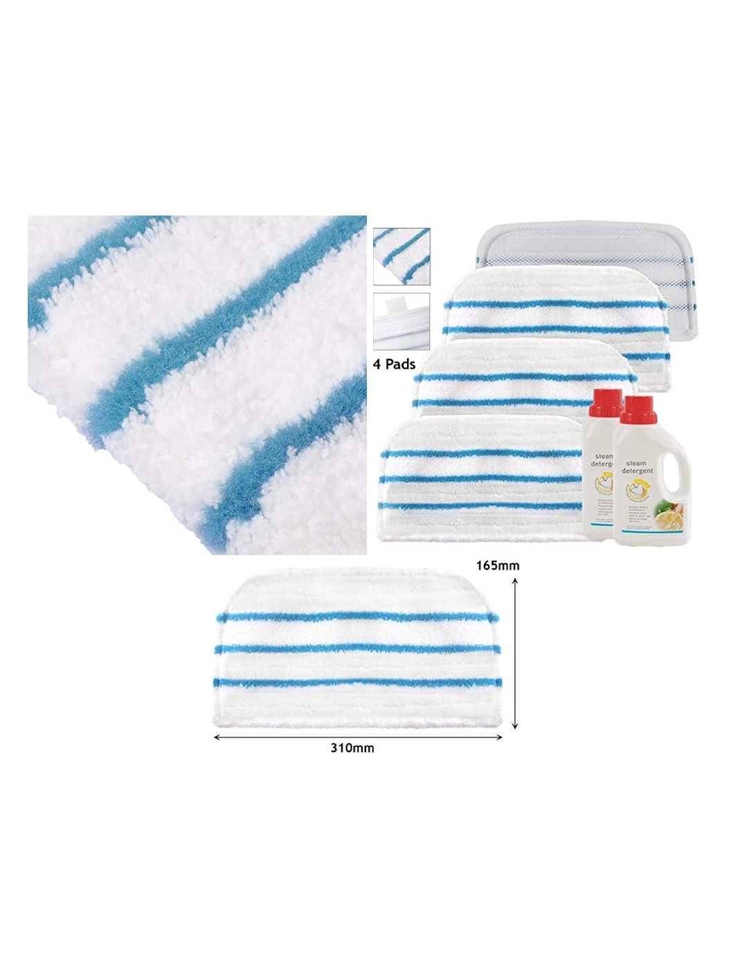 4 Microfiber Pads + 2×500ml Detergent for Black & Decker Steam Mop