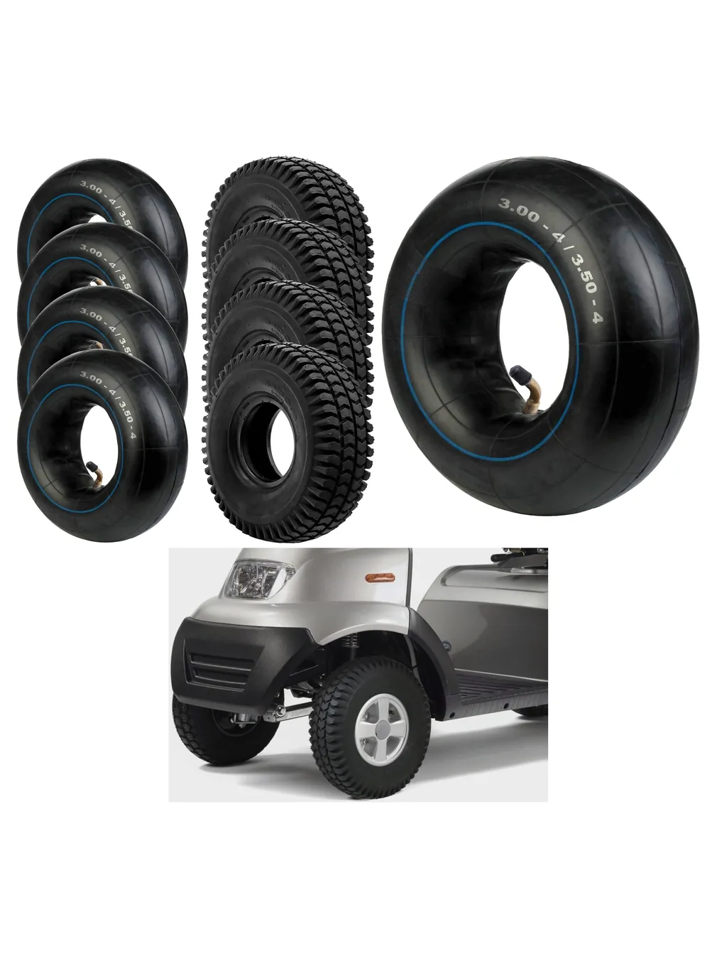 4-Pack 3.00-4 Mobility Scooter Tires – 260×85 Rim & Tube