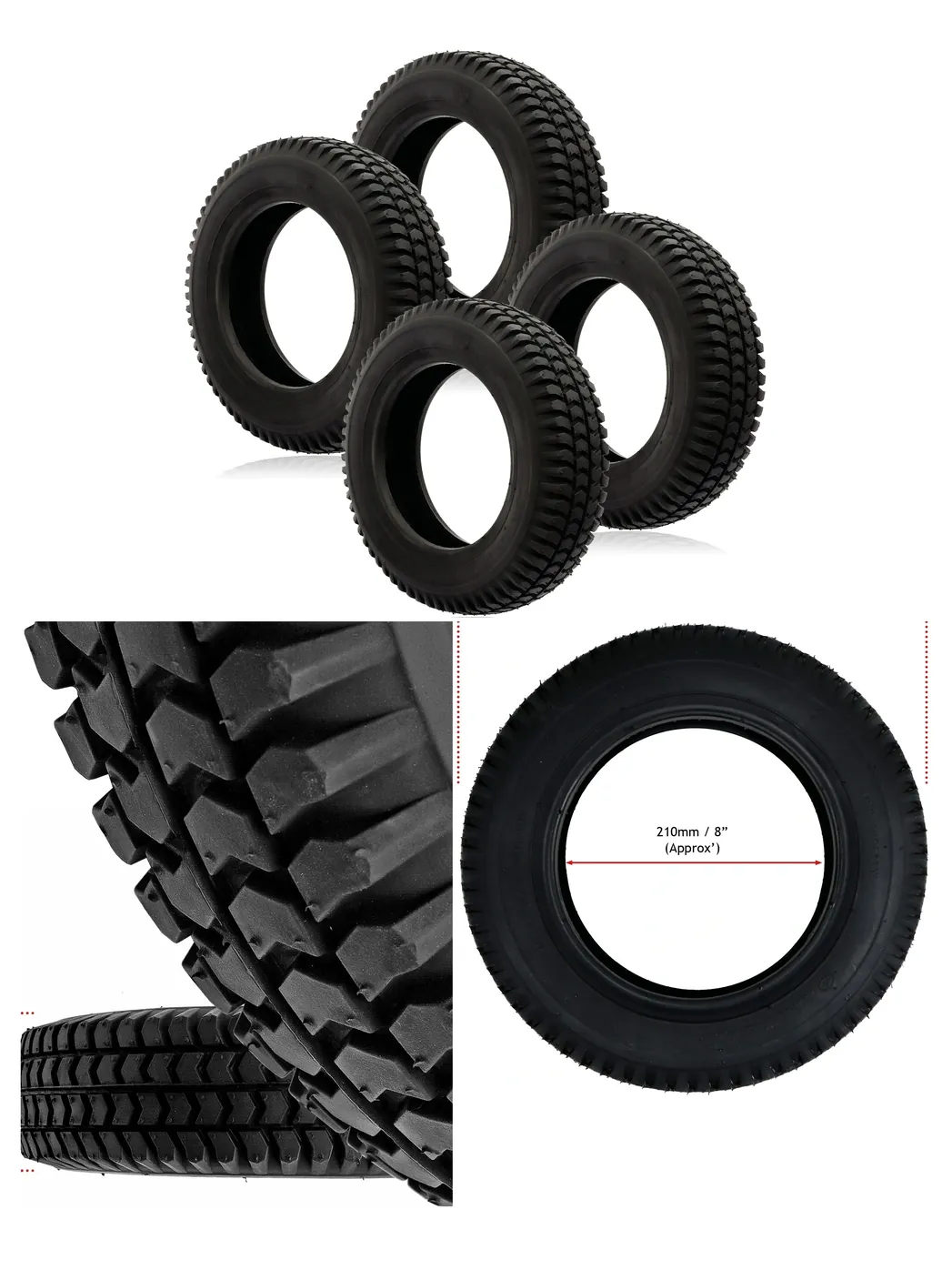 4-Pack 3.00x8 Pneumatic Block‑Tread Tires for 8‑inch Mobility Scooters