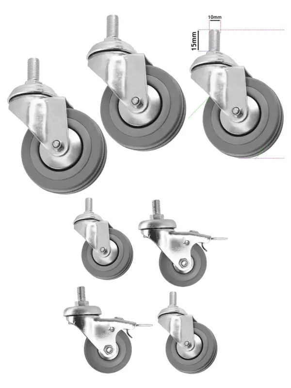 4‑Pack 50mm M10 Swivel Caster Wheels – Braked & Non‑Braked carts