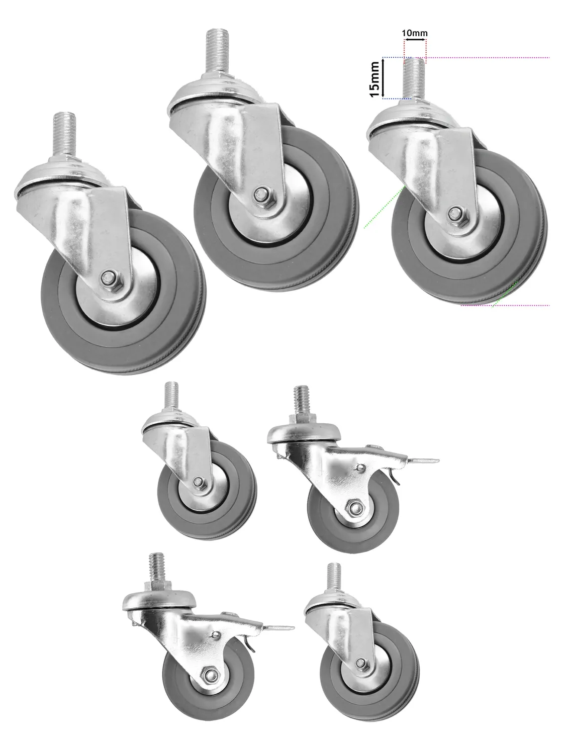 4‑Pack 50mm M10 Swivel Caster Wheels – Braked & Non‑Braked carts
