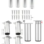 4 Pack Adjustable 4.5" Silver Furniture Riser Legs – Sofa, Bed, Chair