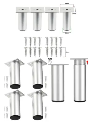 4 Pack Adjustable 4.5" Silver Furniture Riser Legs – Sofa, Bed, Chair