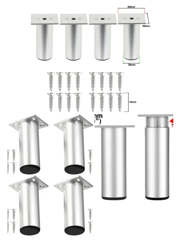 4 Pack Adjustable 4.5" Silver Furniture Riser Legs – Sofa, Bed, Chair