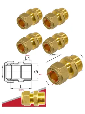 4‑Pack Brass Compression Coupler 10mm to 3/8" BSP Male Fitting