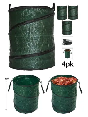 4 Pack Collapsible 90L Garden Trash Bags with Handles Reusable