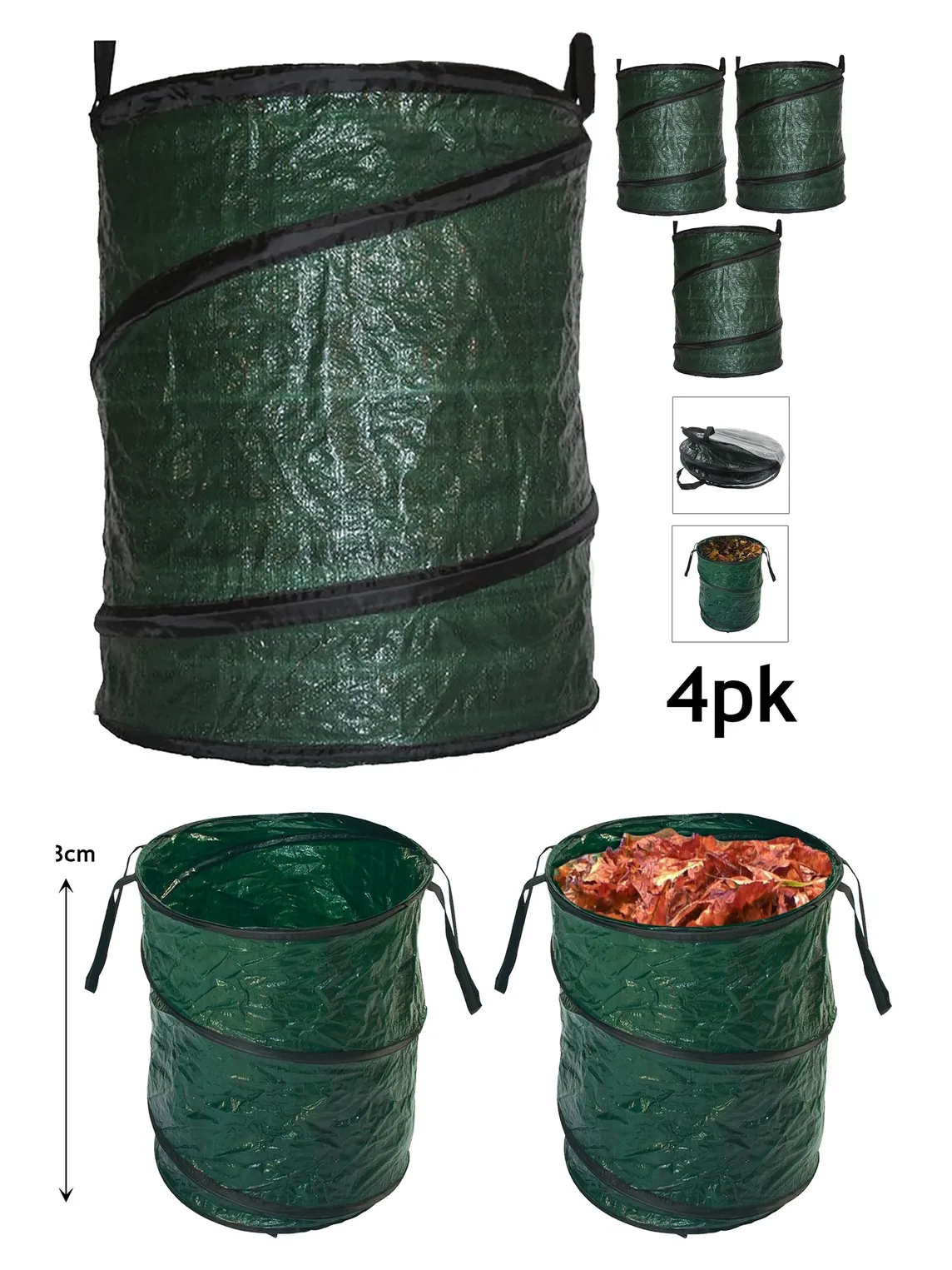 4 Pack Collapsible 90L Garden Trash Bags with Handles Reusable
