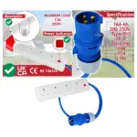 4‑Way 16A to 13A Caravan Power Extension Cable – 1 m RV Hook‑up Lead