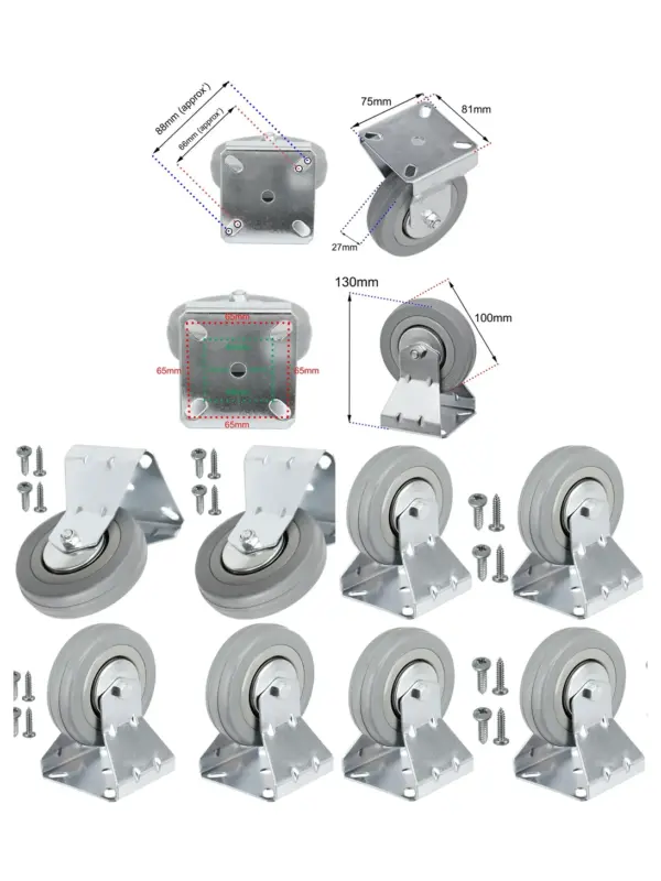 4 x 100mm Fixed Plate Caster Wheels for Bed & Sofa – Screws Included