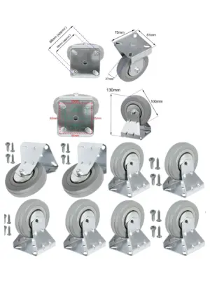 4 x 100mm Fixed Plate Caster Wheels for Fridge Freezer with Screws
