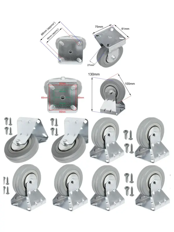 4 x 100mm Fixed Plate Caster Wheels for Fridge Freezer with Screws
