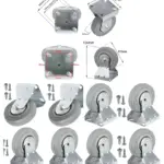 4 x 100mm Rubber Caster Wheels – Metal Fixed Plate, 80kg Load, Screws