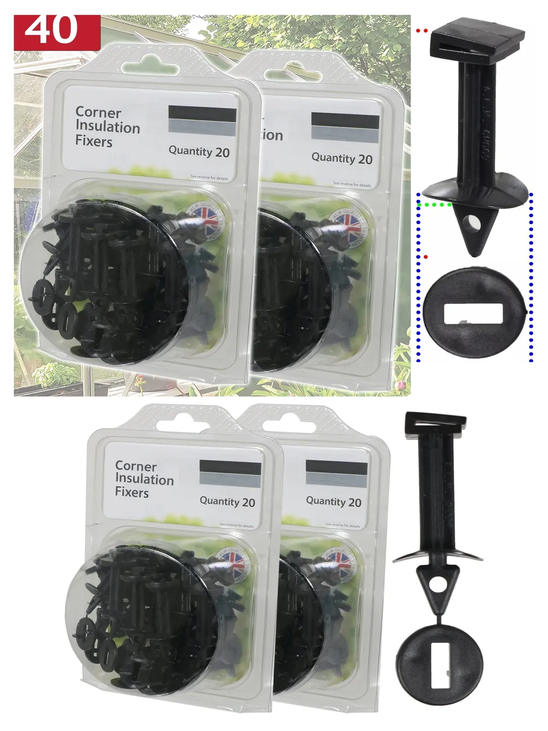 40-Pack PVC Corner Clips for Greenhouse Insulation & Bubble Wrap
