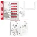 40mm Double Bowl Kitchen Sink Waste P‑Trap Kit for Dishwasher