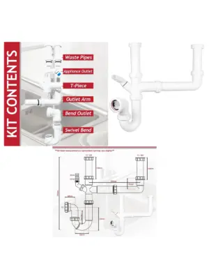 40mm Double Bowl Kitchen Sink Waste P‑Trap Kit for Dishwasher