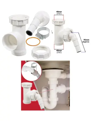 40mm Drain Adapter Kit – Tee & Clip for Washer/Dishwasher Pipes