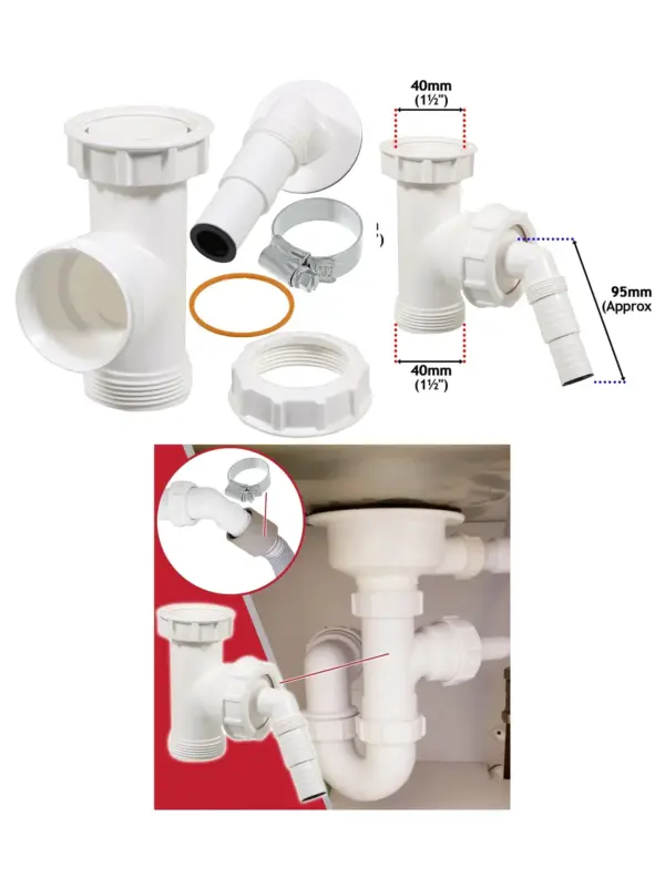 40mm Drain Adapter Kit – Tee & Clip for Washer/Dishwasher Pipes