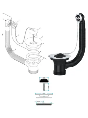40mm Round Sink Overflow Plug with Chain – Bathroom Waste Combo
