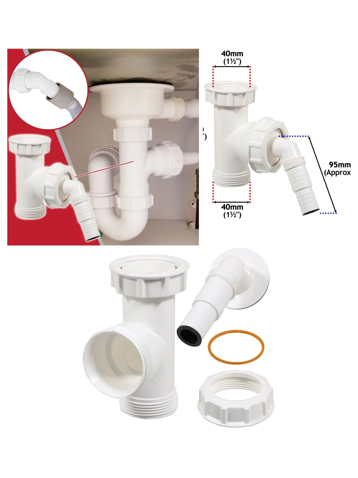 40mm Trap Adapter for Washing Machine & Dishwasher Waste Pipe