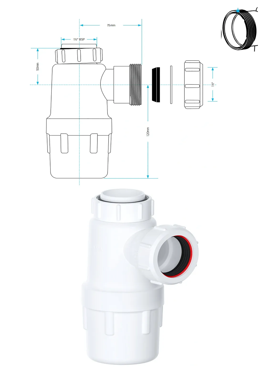40mm Waste Bottle Trap for Bathroom & Kitchen Sink – 1½" Basin