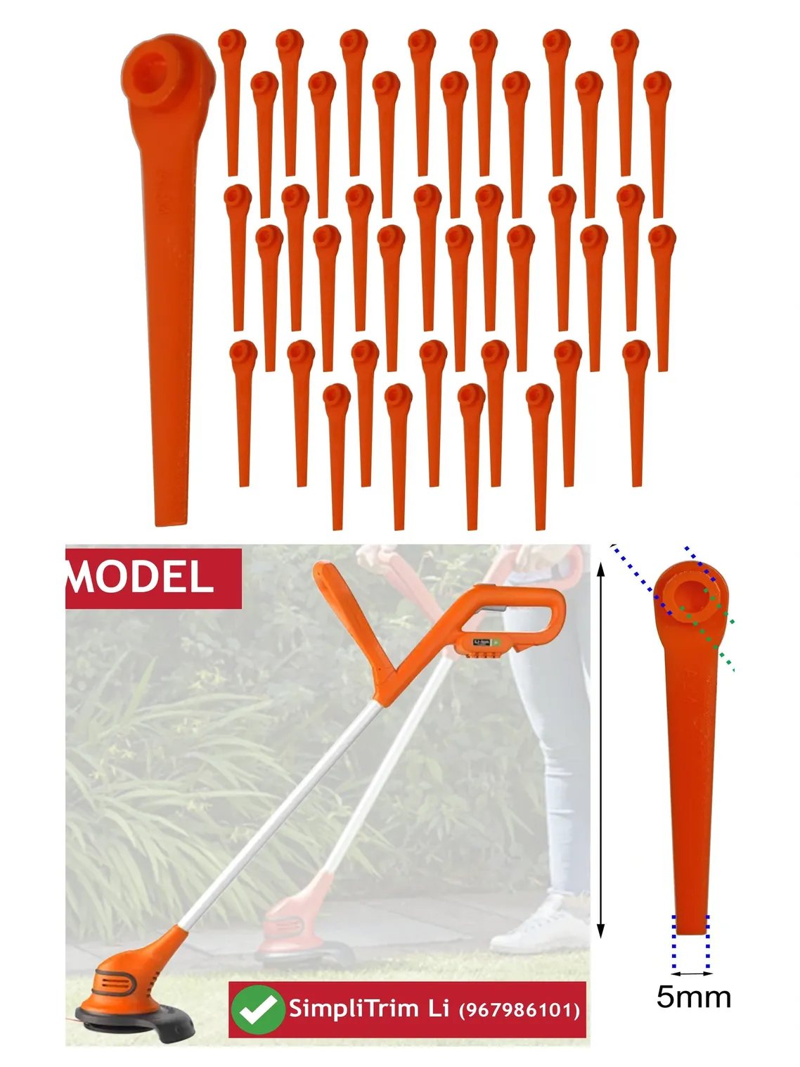 40pcs Plastic Blades for Flymo SimpliTrim Battery Grass Trimmer Pack