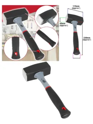 4lb Heavy‑Duty Sledge Hammer – Fiberglass Shaft, Steel Head, TPR Grip