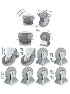 4x 100mm Fixed-Plate Caster Wheels for Washers & Dryers with Screws