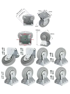4x 100mm Fixed-Plate Caster Wheels with Screws for Fruit Vending