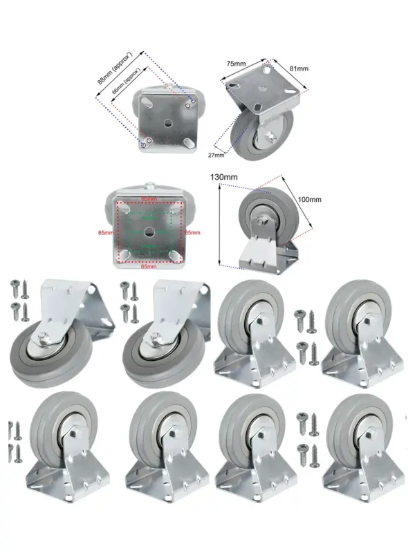 4x 100mm Fixed-Plate Caster Wheels with Screws for Fruit Vending