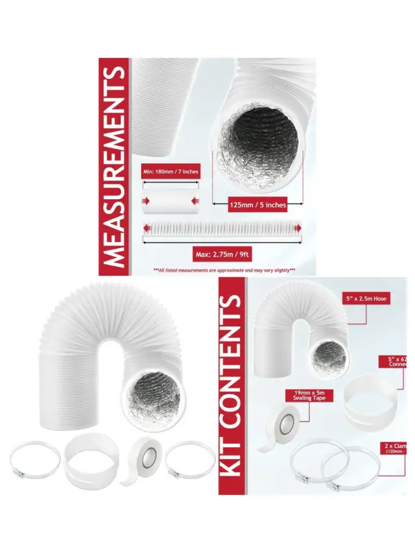5‑Pack 2.5 m Insulated PVC HVAC Vent Hose – Foil Duct Extension