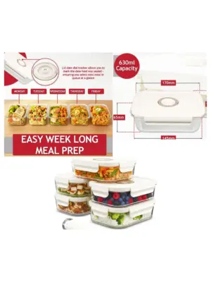 5‑Pack 630ml Vacuum‑Seal Glass Food Containers with Clip Lids & Pump