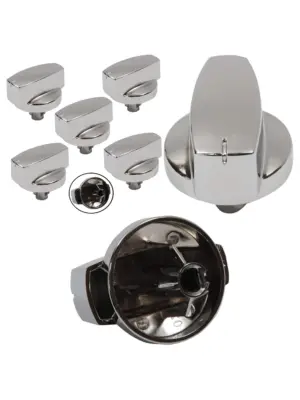 5 Pack Chrome Oven Control Knob for Stoves Replacement Cooker Switch