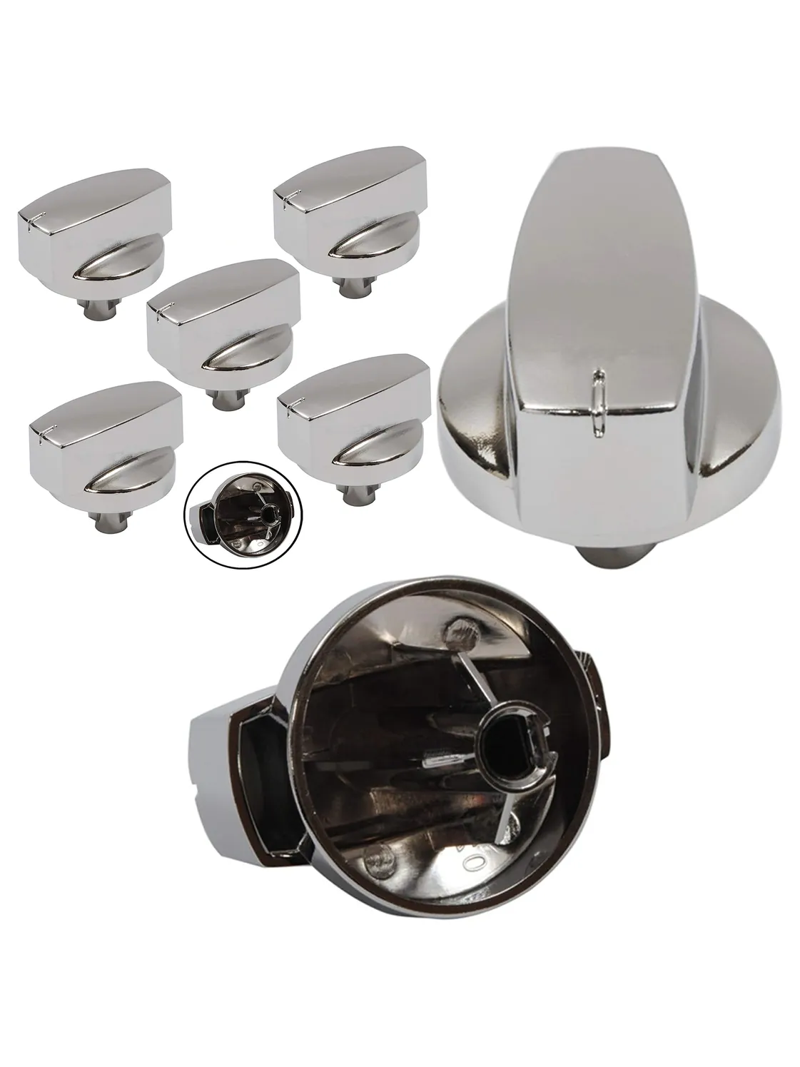 5 Pack Chrome Oven Control Knob for Stoves Replacement Cooker Switch