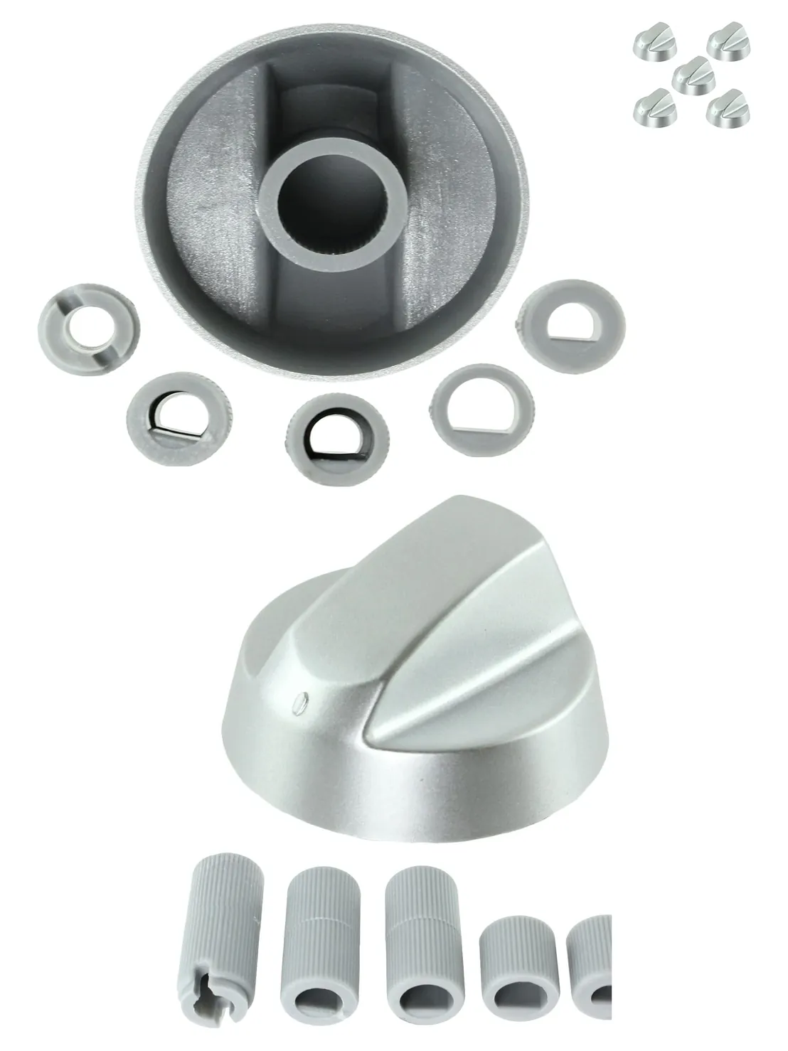 5‑Pack Silver Universal Control Knob for Toaster, Oven & Trouser Press