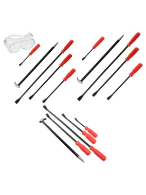 5‑Piece Crowbar Set with Long Rolling Heel Pry Bars + Safety Goggles
