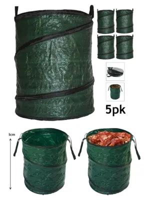 5 x 90L Collapsible Garden Bags with Handles – Reusable Yard Trash
