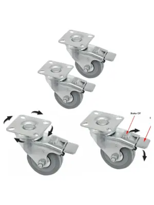 50mm Heavy-Duty Swivel Caster Wheels with Brake – Set of 2 for trolley