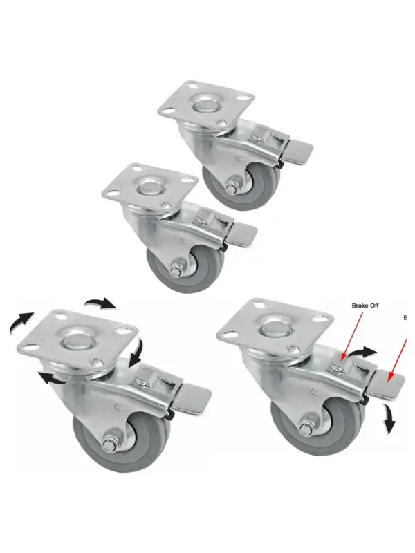 50mm Heavy-Duty Swivel Caster Wheels with Brake – Set of 2 for trolley