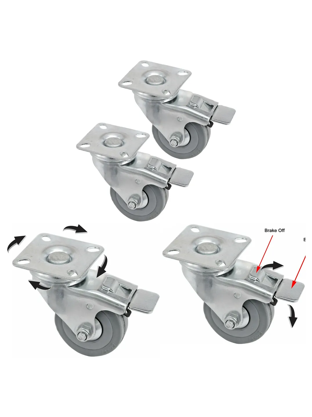 50mm Heavy-Duty Swivel Caster Wheels with Brake – Set of 2 for trolley